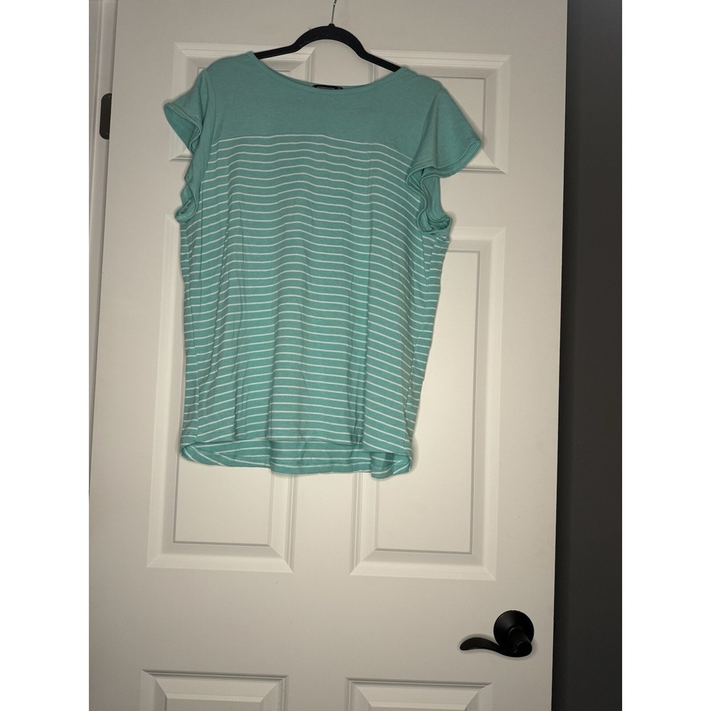 Staccato Short Flutter Sleeve Top Xl Mint White Stripe